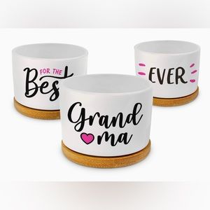 Planters for grandma- ceramic pots with bamboo coasters and drainage holes